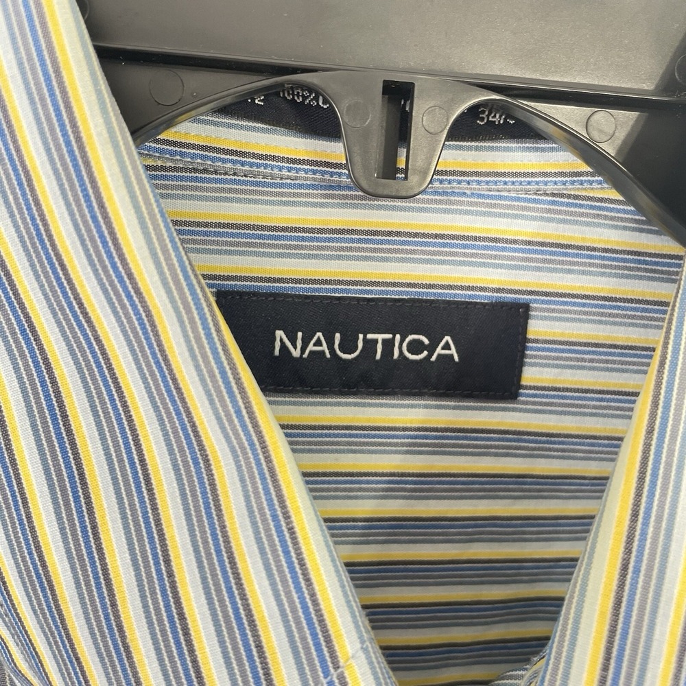 Nautica Mens Striped‎ Button Down Shirt Long Sleeve 15 1/2 34/35 blue yellow - Picture 9 of 9